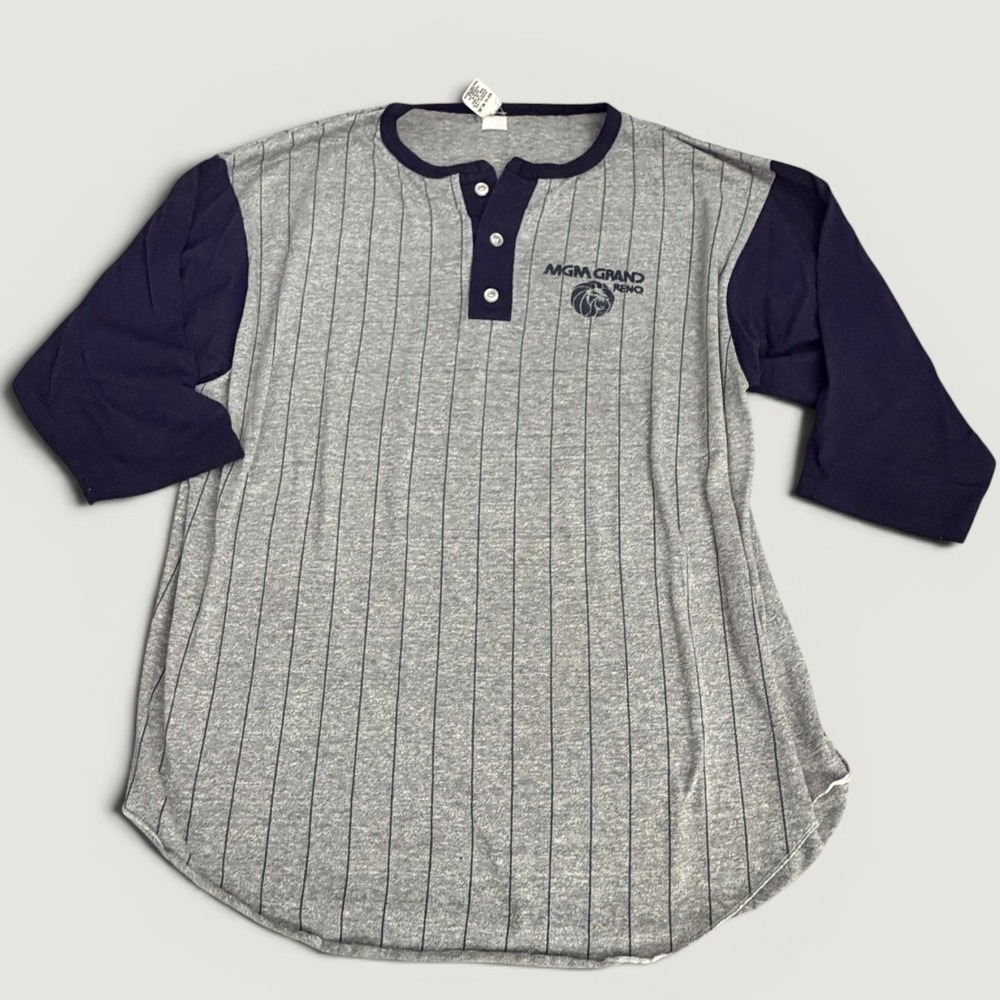Medallion MGM Grand Reno Vintage Baseball Henley Shirt XL Mens Grey 80s Single